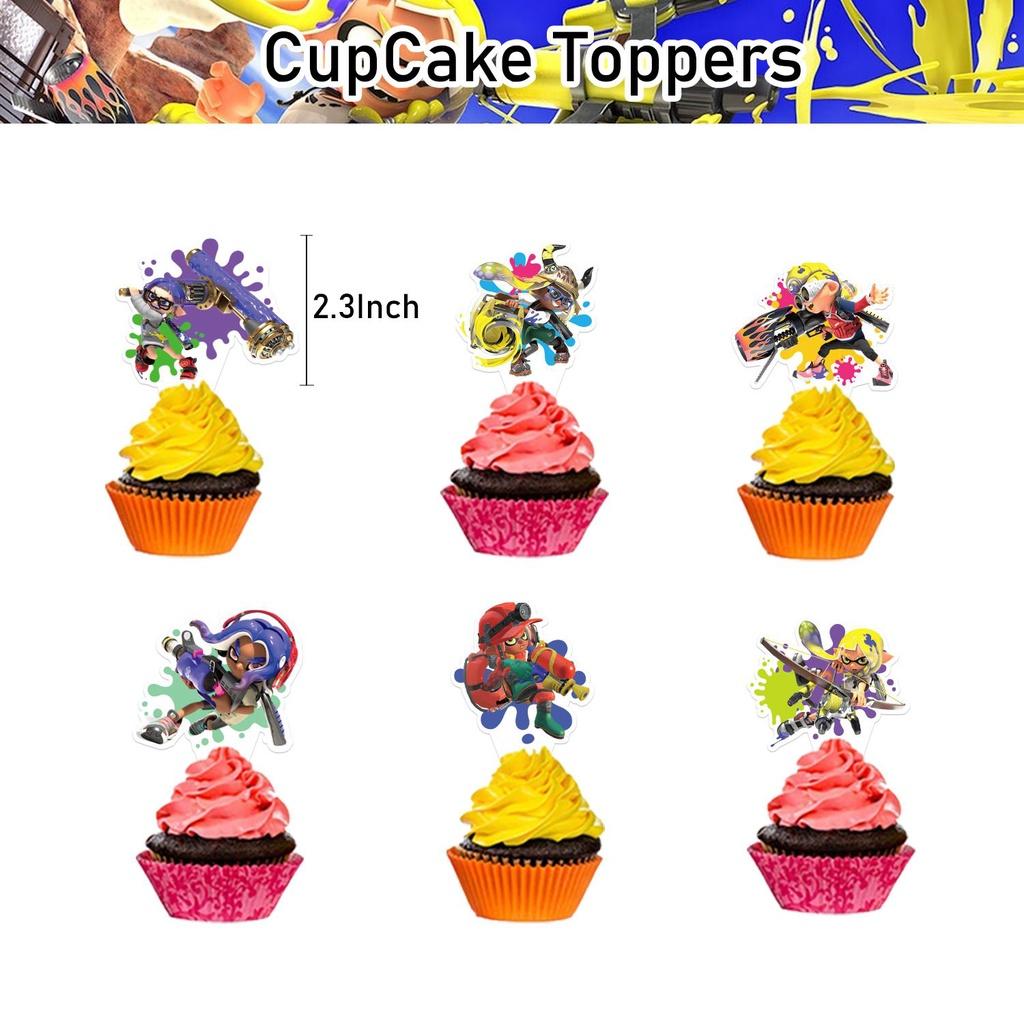 

Splatoon3 Принадлежности Баннер для вечеринки Топпер для торта Шары Детское украшение День рождения 12pcs Toppers