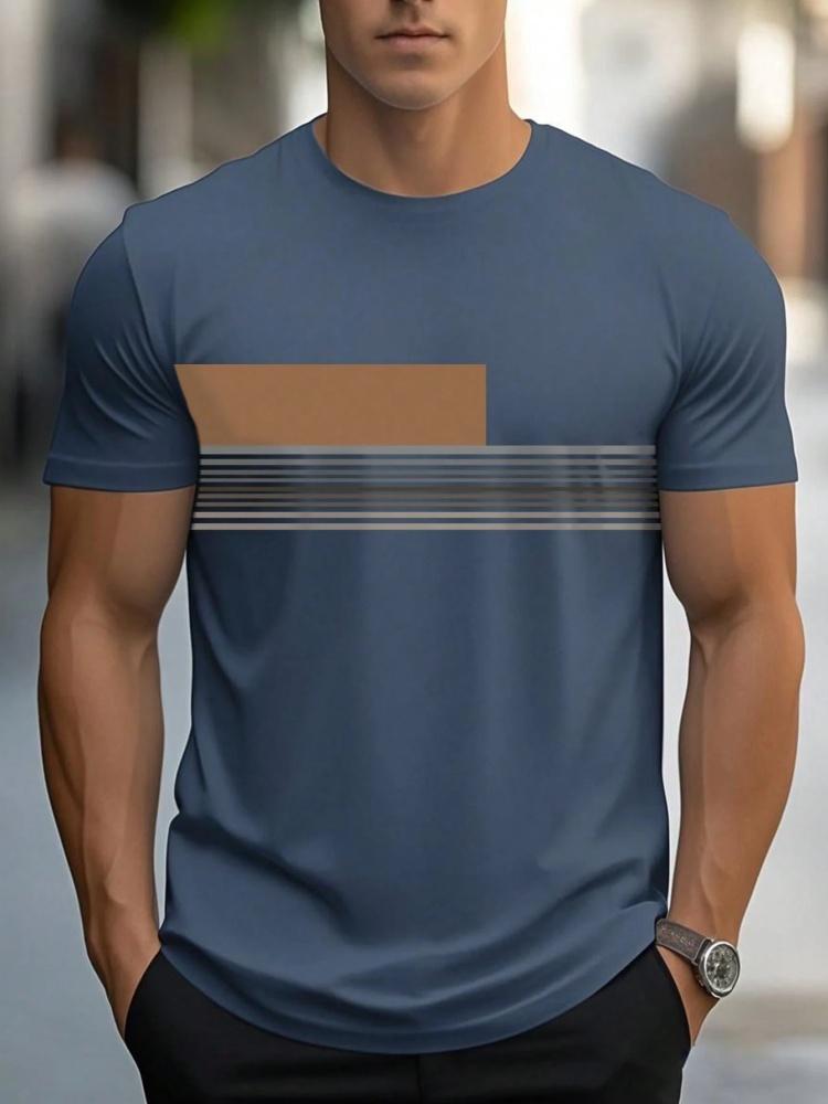 Sommer Herren Einfaches T-Shirt mit Buchstabenmuster Aufdruck Lässiges Sportliches Lockeres Rundhals Oberteil City Time Täglich Vielseitig Kurzärmelige Kleidung