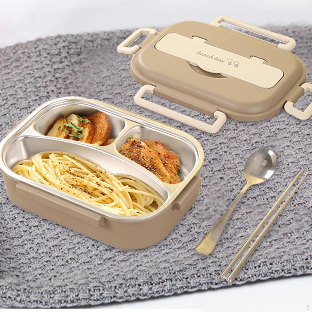 Bento Box Lunch Container with Divided Compartments, 1L Large Capacity, Portable Cutlery for