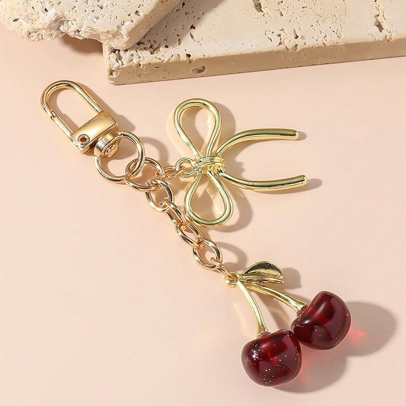 Red Cherry Pendant Keychain for Women Cute Bag Decoration Multifunctional Jewelry Car Key Accessories Trendy Charm Keyring