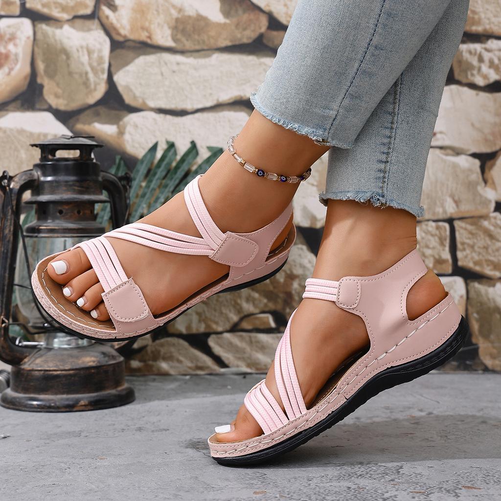 High Quality Brand Women Sandals 2025 Summer New Elastic Band Lightweight Sandals Flat Casual Outdoor Shoes for Women