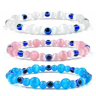 Cat's Eye Evil Eye Bead Bracelet, Versatile Single-Loop Bangle Jewelry