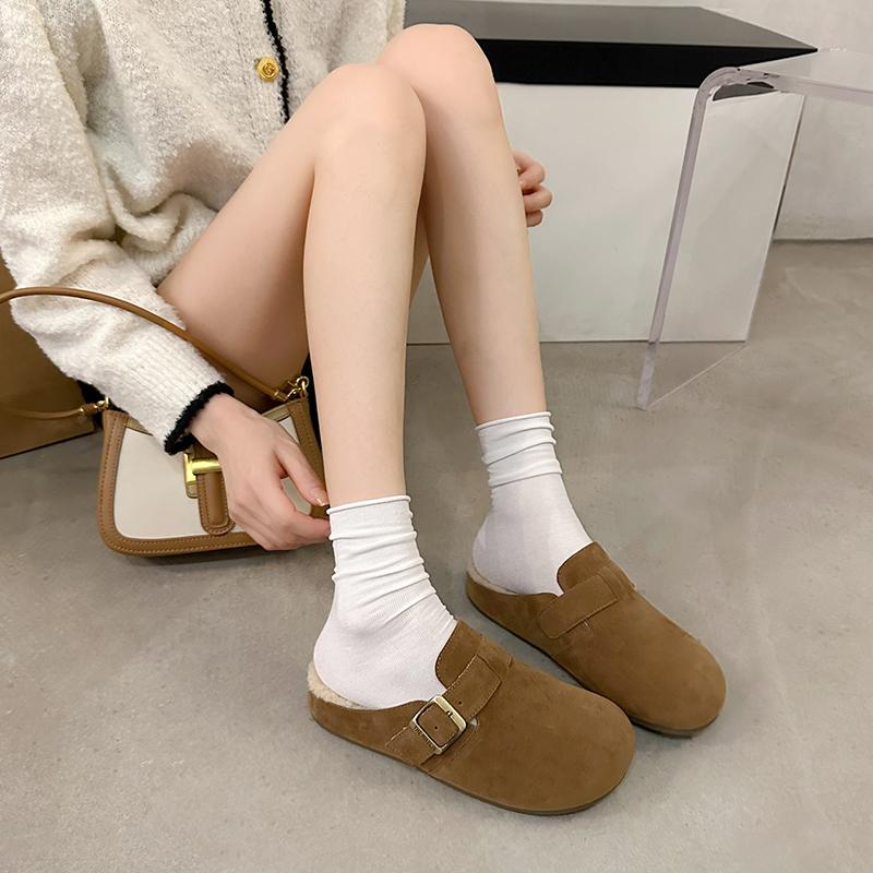 Fashion Bebealy Fashion Fur Clogs Slippers for Women Winter Fluffy Cork Insole Plush Slippers with Arch Support Furry Suede Mules Shoes