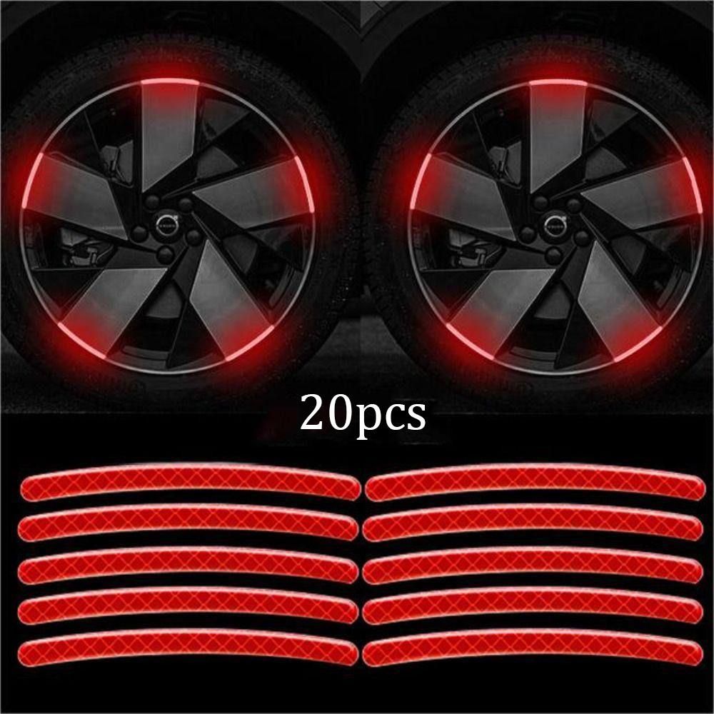 20PC  Wheel Hub Reflective Sticker Universal Fluorescence Luminous Stripe Tape Car Motorcycle Decals Night Driving Safety