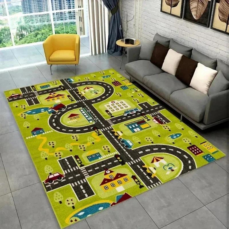 Child Playroom Floor Mat Highway City Traffic-Themed Carpet Rug for Kids Large Non-Slip Area Rug Ideal for Bedroom Home Decor