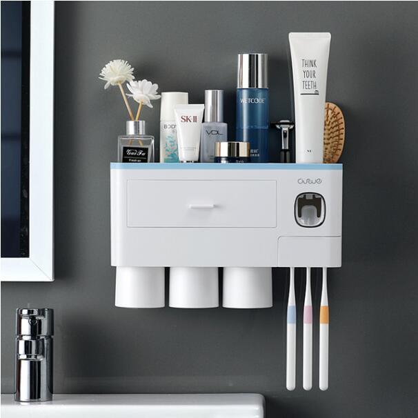 Bathroom Accessories Organizer Set Toothbrush Holder Automatic Toothpaste Dispenser Holder Toothbrush Wall Mount Rack Tools Set with Cup