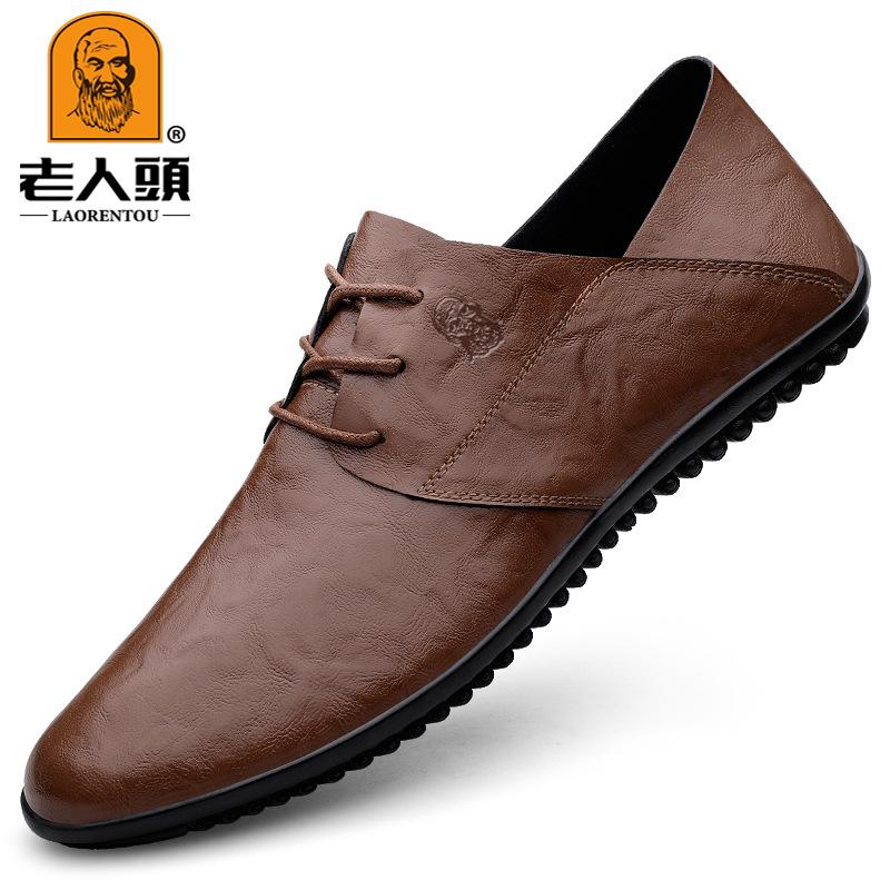 Old Man's Head Casual Shoes Cowhide One Pedal Soft Sole Soft Surface Round Head Men's Casual Men's Shoes Black
