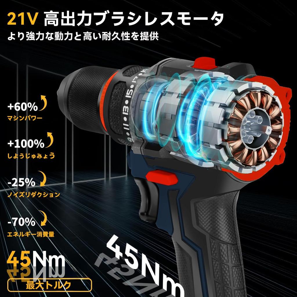 EIANLON Electric Screwdriver and Drill with Brushless Compatible with Maximum 45Nm Levels of Torque Speed DIY Tool Kit with 35 Accessories and