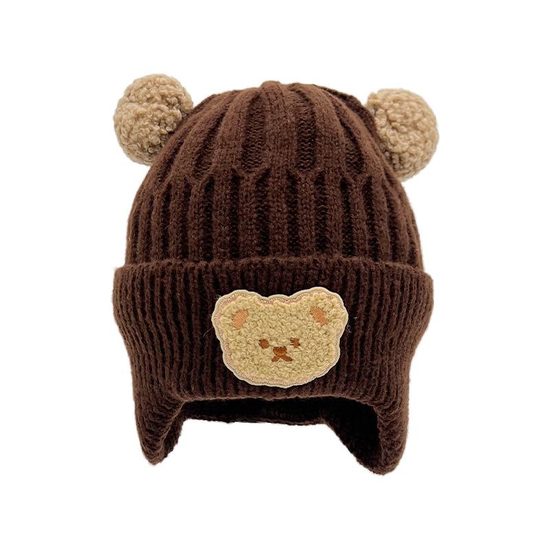 

Baby wool hat cute bear ear hat children s winter thickened warm knitted hat baby hat Children s hat темно-коричневого