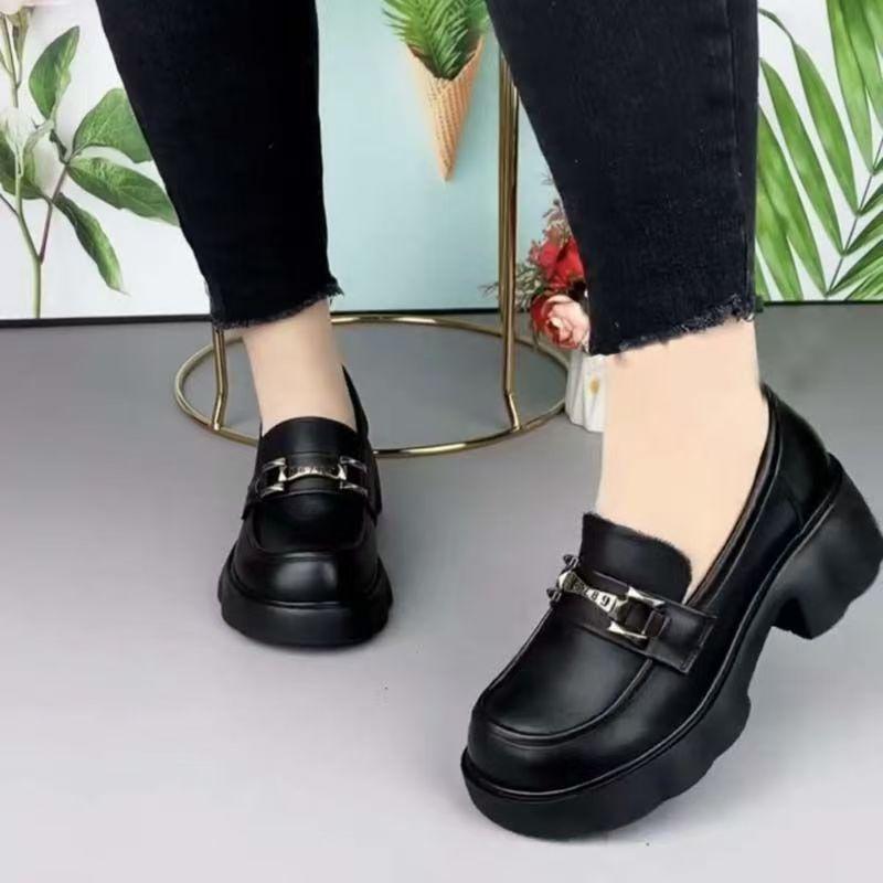 British Style Platform Heightening Loafers Women's 2025 New Spring and Autumn Season One-pedal Soft-soled Single Shoes Versatile Small Leather Shoes