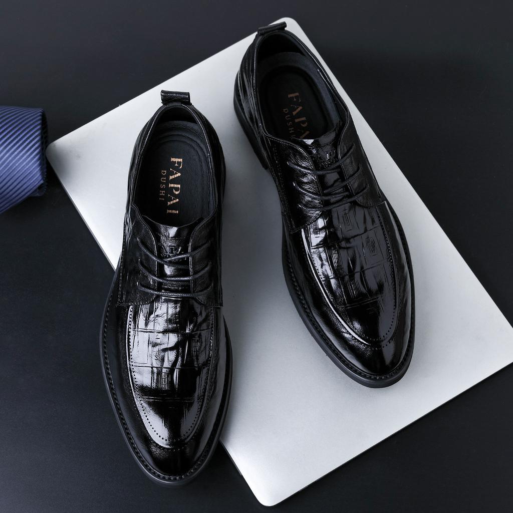 2025 Wenzhou Leather Shoes British Style Derby Shoes Dress Commuter Black Wedding Men's High-end Business Shoes Real Sheepskin