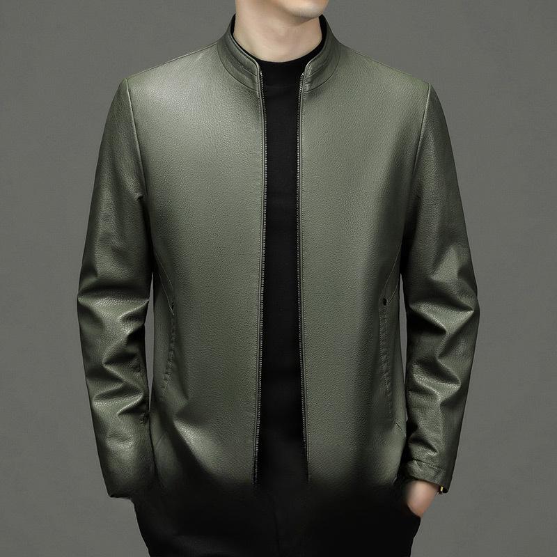 Kožená bunda pánská podzimní a zimní novinka pánský stojatý límec měkká kožená bunda bunda pánská volná ležérní kožená bunda