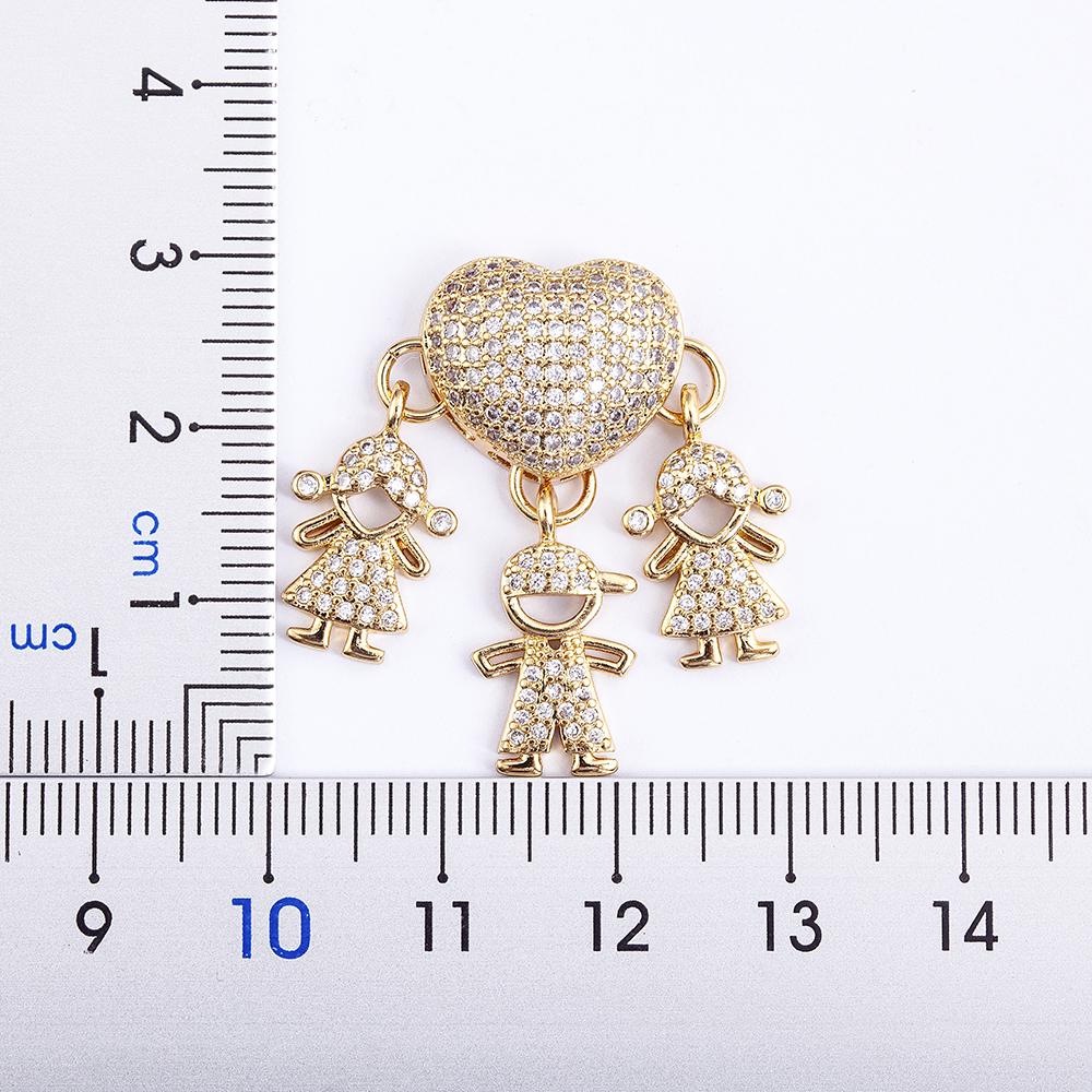 Nidin Hot Sale Son Daughter Heart Gold Plated Cubic Zirconia Family Girl Boy Pendant Necklace Chain Jewelry For Mother Gift