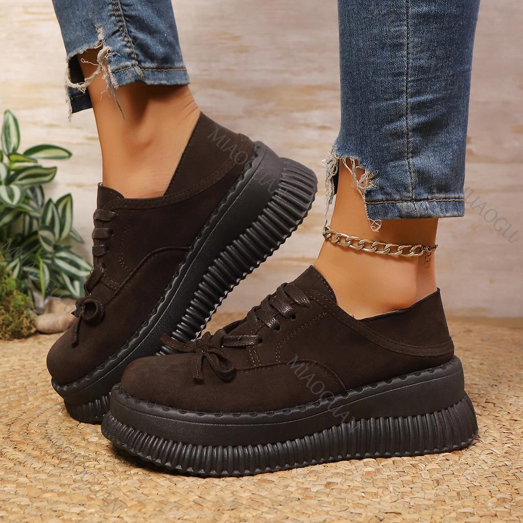 Modne Damskie Mokasyny Buty Damskie Platforma Codzienne Trampki Wiosna Jesień Sznurowane Nowe Sukienka Retro Zamszowe Na Obcasie Mary Jane But
