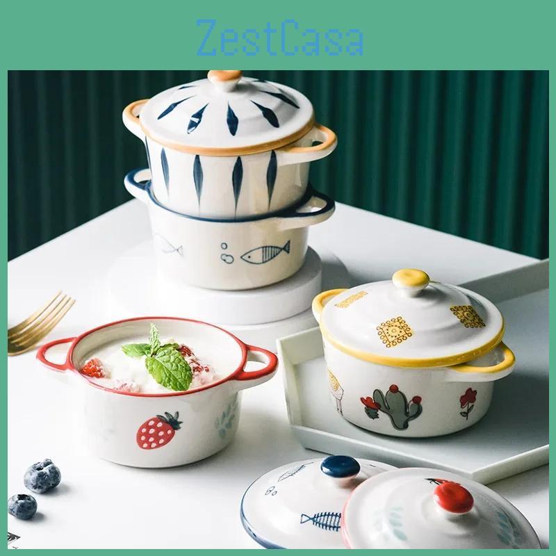 Ceramic Mini Cute Bowl Strawberry With Lid Fruit Salad Cup Noodle Ramen Steamed Egg Bowl For Children Dinner Kitchen Tableware