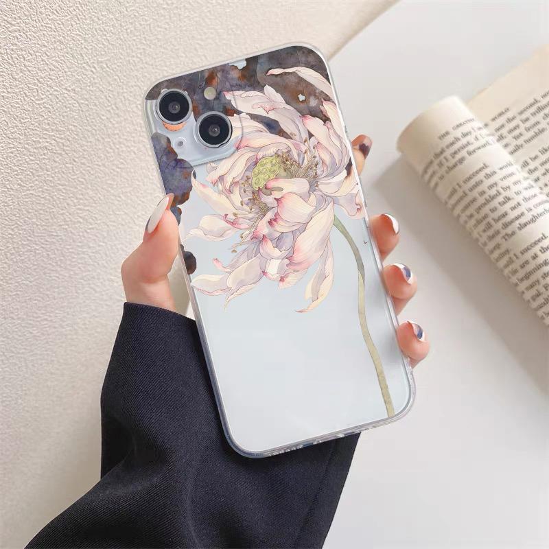 Vintage Flower Clear Phone Case For iPhone 12 11 13 Pro Max Mini 14 Pro Max Plus 7 8 Plus SE2 X XR XS Butterfly Plant Back Cover