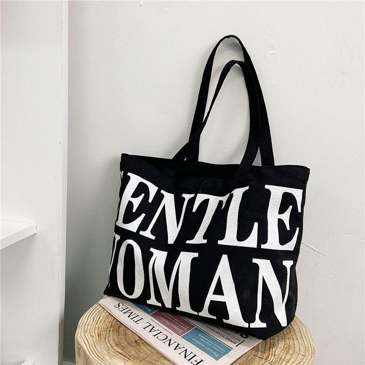 

Canvas Tote Bag Gentle Women Letter Design Single Shoulder Large Casual Capacity чёрный