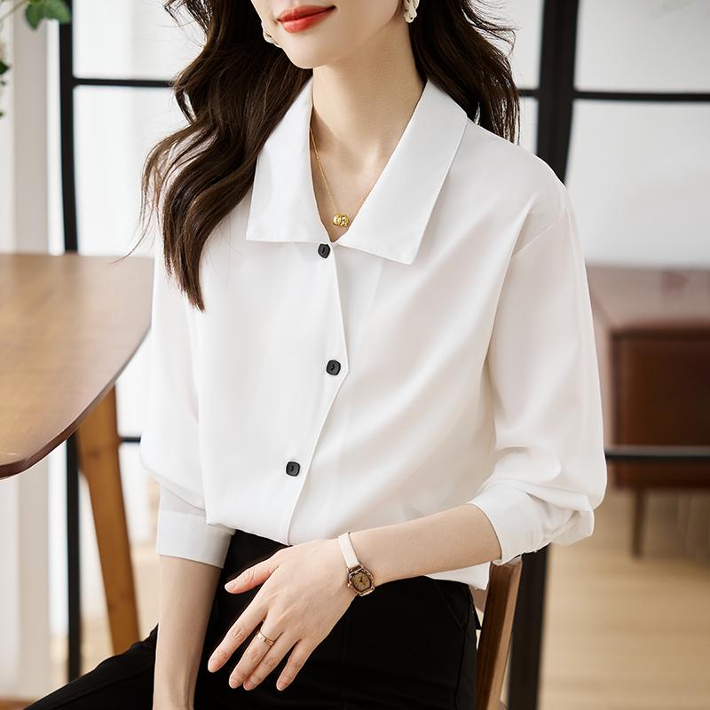 Women Blouses Shirts 2025 Spring Long Sleeve Women Blouse Shirt Turn Down Collar White Satin Blouse Shirt Women Tops J925