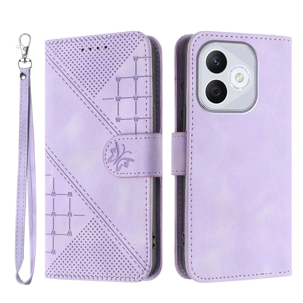 For Honor 400 Lite Leather Wallet Case Butterfly Flower Imprinted Phone Cover with Strap