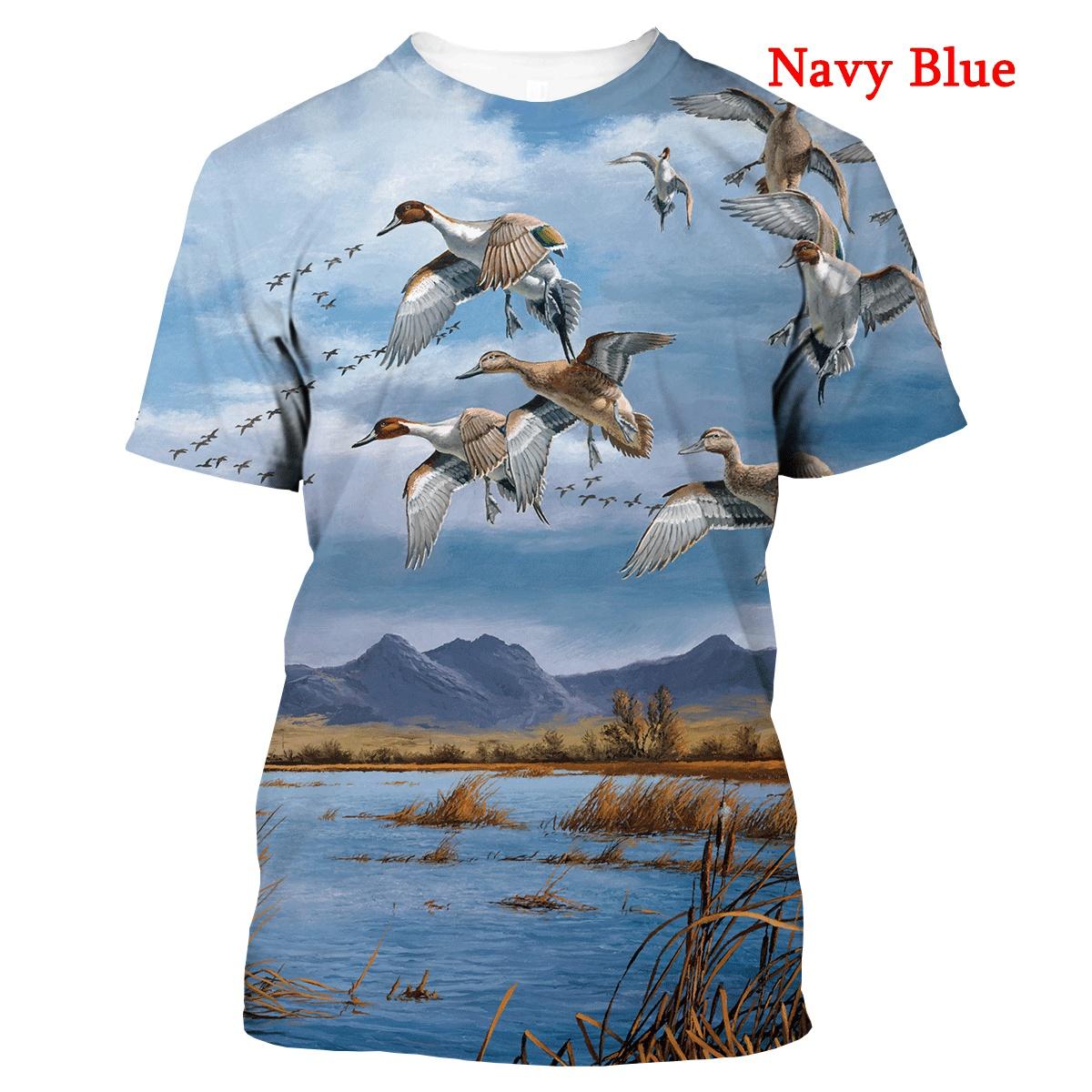 

Летняя футболка с круглым вырезом и 3D-принтом с охотничьим узором «Дикая утка», модная повседневная мужская футболка с коротким рукавом 5XL