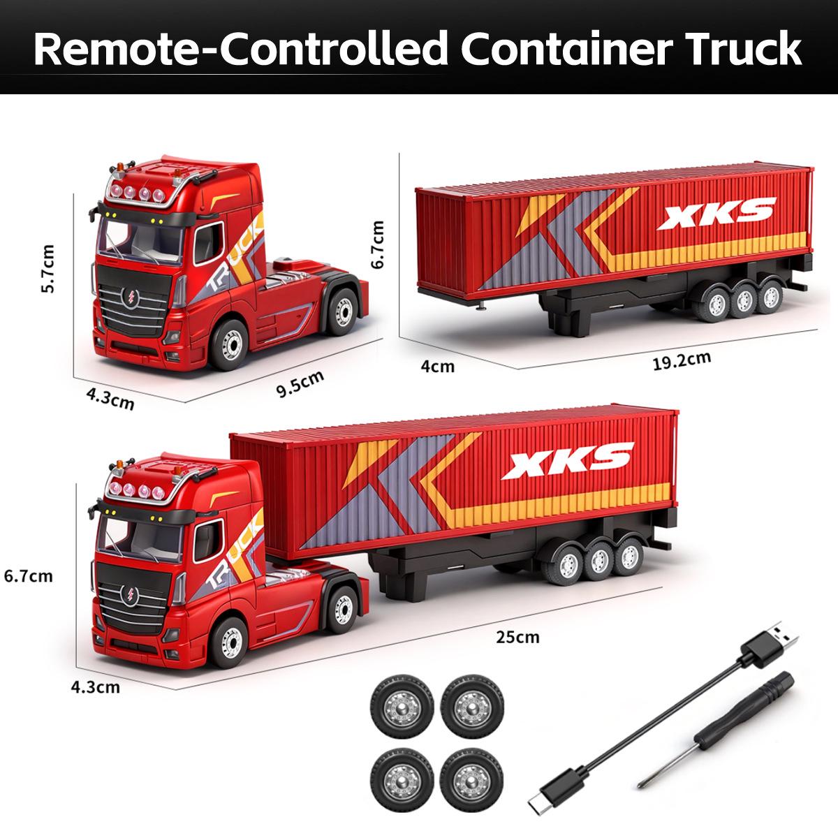 Weili 6408 1:64 Remote Control Tractor Head with Container Model Toy. 2.4G Remote Control