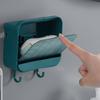 Wall Mounted Soap Box Self Draining Dustproof Wall Soap Holder Tray with Lid Hooks for Bathroom Laundry Room