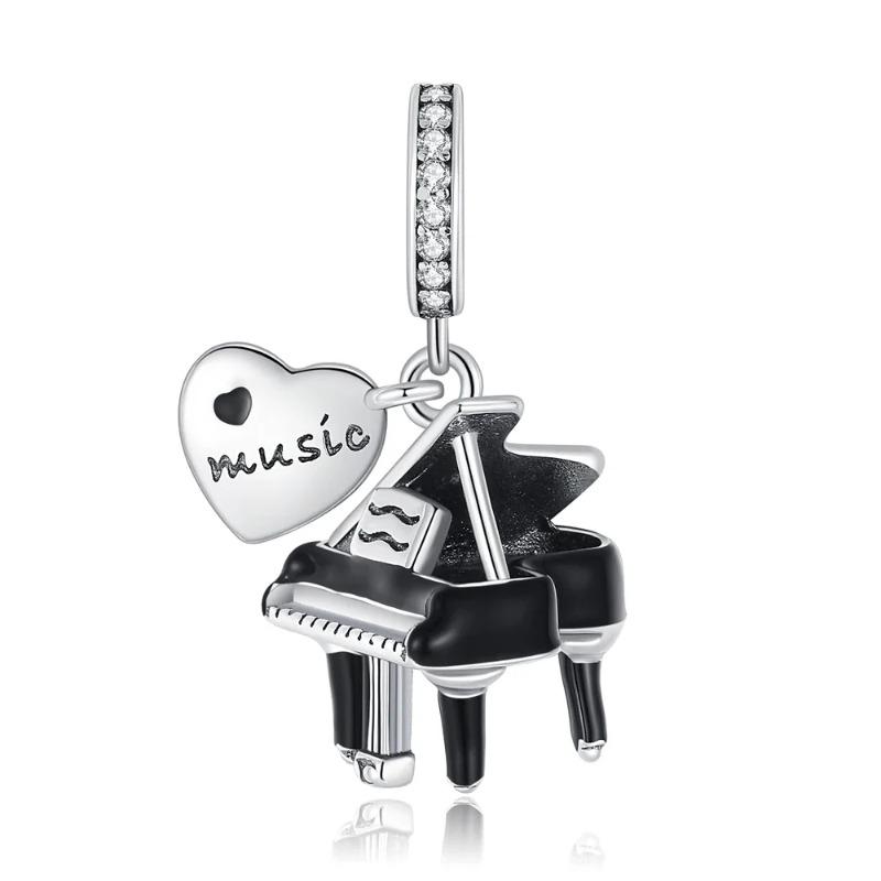 925 Silver Music Instrument Charms Piano Headphone Trumpet Violin Pendant Beads DIY Bracelet Necklace Gift for Her