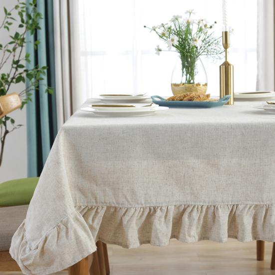 Solid Color Ruffled Tablecloth Rectangular Square Table Cover Dining Tablecloth for Farmhouse Kitchen Dining Room Patio Decoration