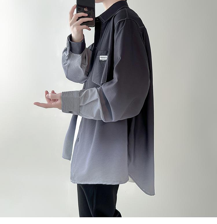 Men's Shirt Gradient Plicated Long Sleeve Shirts Loose Korean Shirt Fashion Casual Oversize Shirt Coat High Quality Clothing