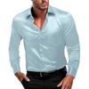 Men Glossy Dress Shirt Turndown Collar Button Down Shirt Long Sleeve Formal Shirt for Prom Party Dating Wedding