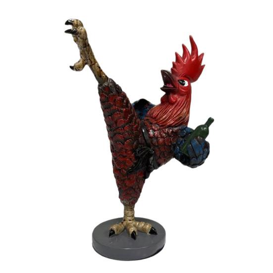 Kung Fu Rooster Statue Resin Drunk Chicken Figurine Table Art Rooster Sculpture for Home Office Desk Shelf Indoor Outdoor Decor Housewarming Gift