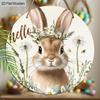 Hello Floral Bunny Wooden Sign, Charming Round Front Door Decor, Spring Wall Hanging - Ideal Gift for Easter & Nature Lovers