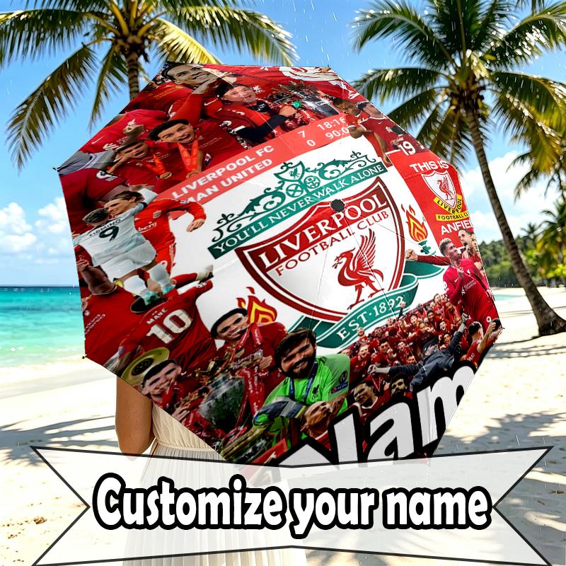 Custom Name Personalized Liverpool F.C Print Umbrella, Auto Open Close, 8‑Rib Sturdy Frame, Commute Camping Hiking Use, Birthday Gift