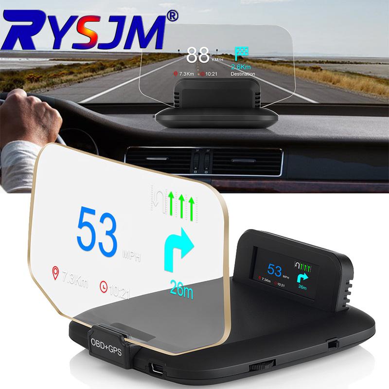 C1 Navigation Windshield Projection OBD2+GPS Head Up Display with Real-time Navigation Water Oil Temp RPM Turbo Press Display
