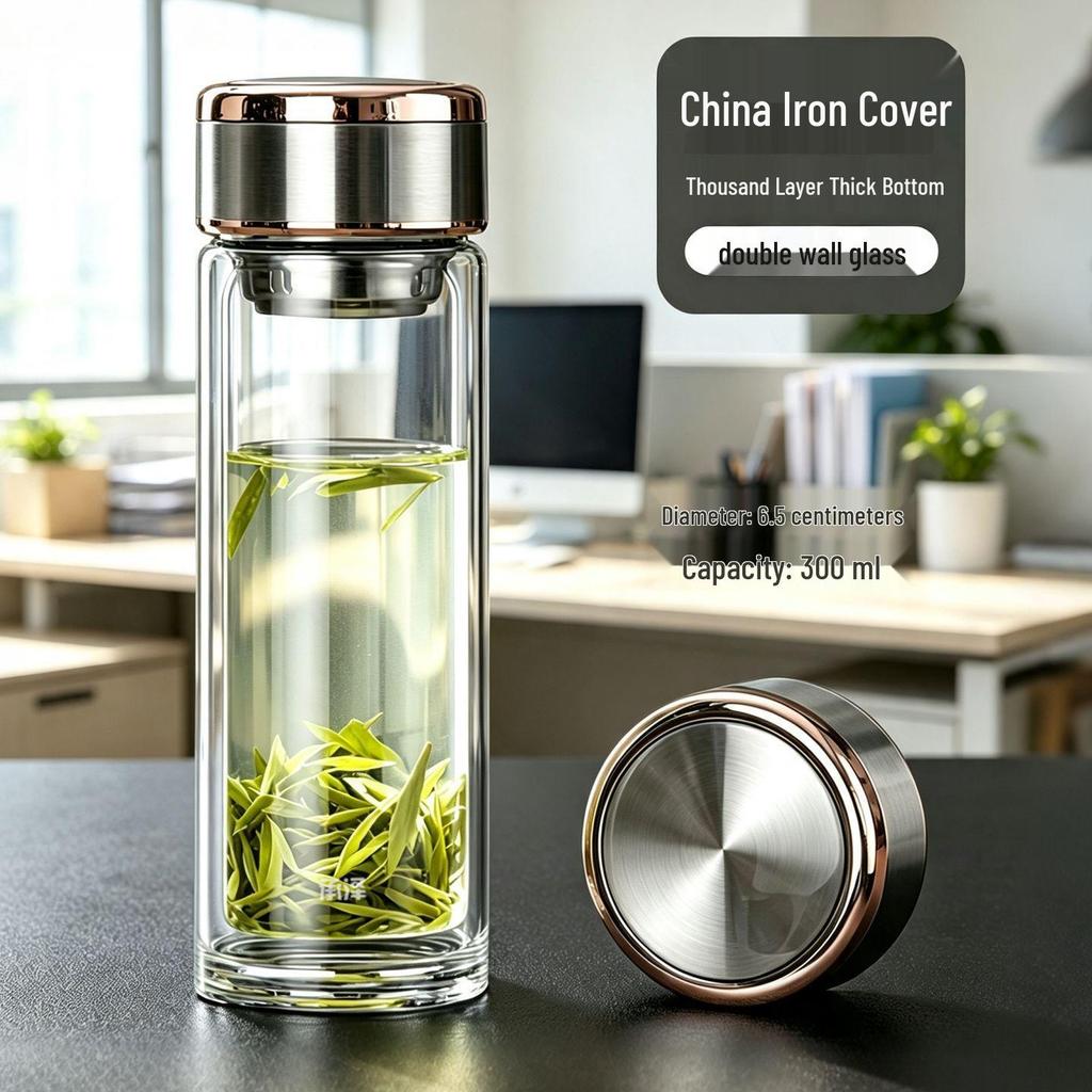High-Temperature Resistant Double-Layer Printed Borosilicate Glass Tea Cup