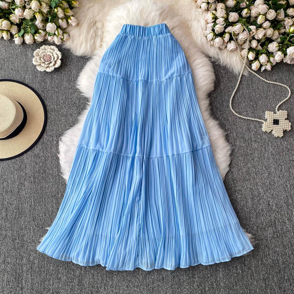 Dimanaf Jupes élégantes en mousseline de soie, taille élastique, plissée, maille, été 2025