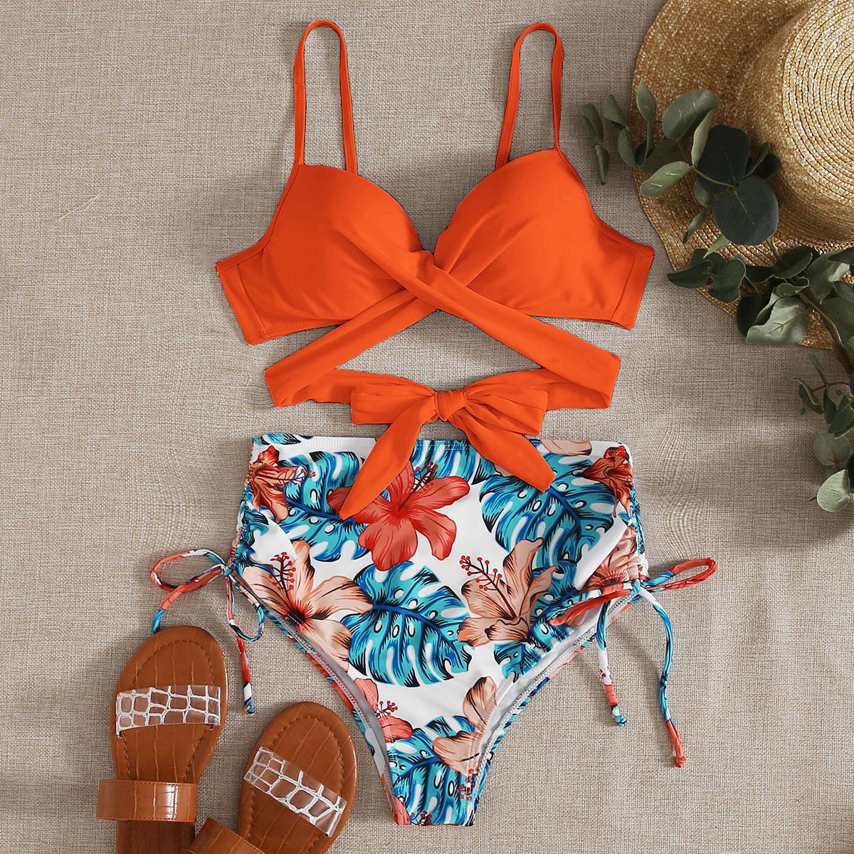 

Женский сексуальный купальник бикини с высокой талией - Пляжная одежда в европейском и американском стиле XL оранжевый