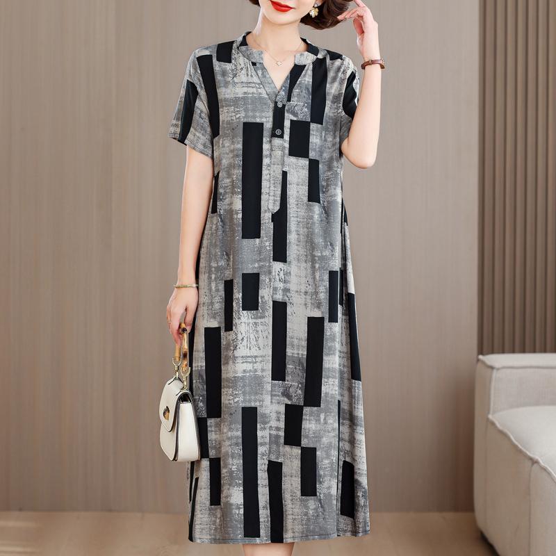 Plus Size Summer Long Dresses for Women Clothes Elegant Short Sleeve Loose V-Neck Women's Summer Dress