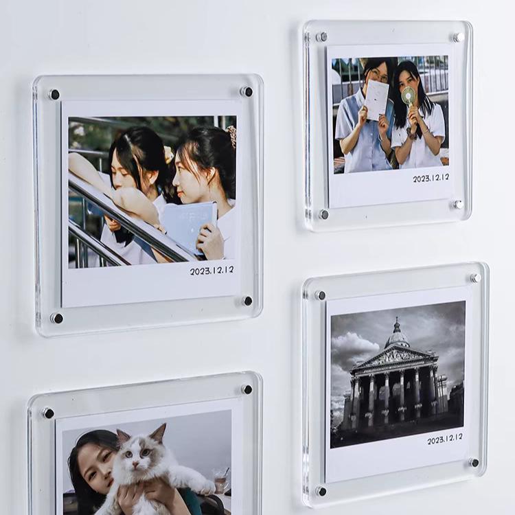 Acrylic Magnetic Double-Sided Photo Frame with Strong Magnet Clips - Customizable 