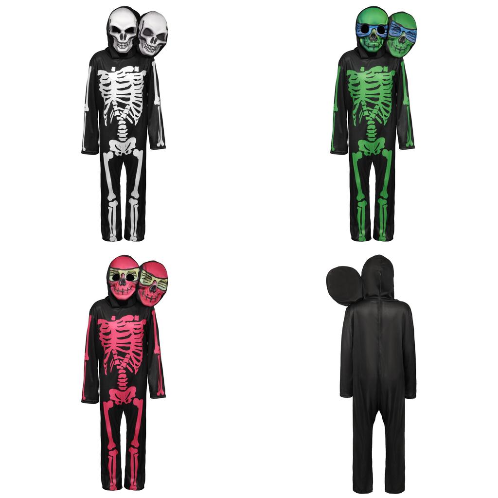 Halloween Double Head Skeleton Costume Cosplay For Kids Theater Performance