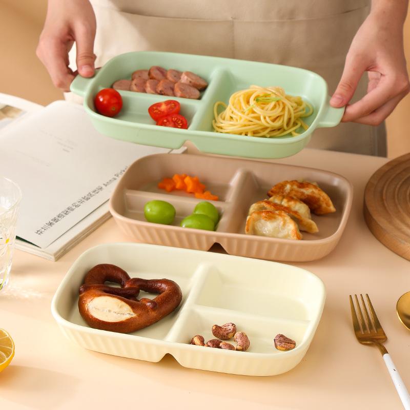 Nordic Ceramic Partition Plate, Creative Home Children'S Breakfast Plate 211 Fat Reduction Quantitative Grid Plate