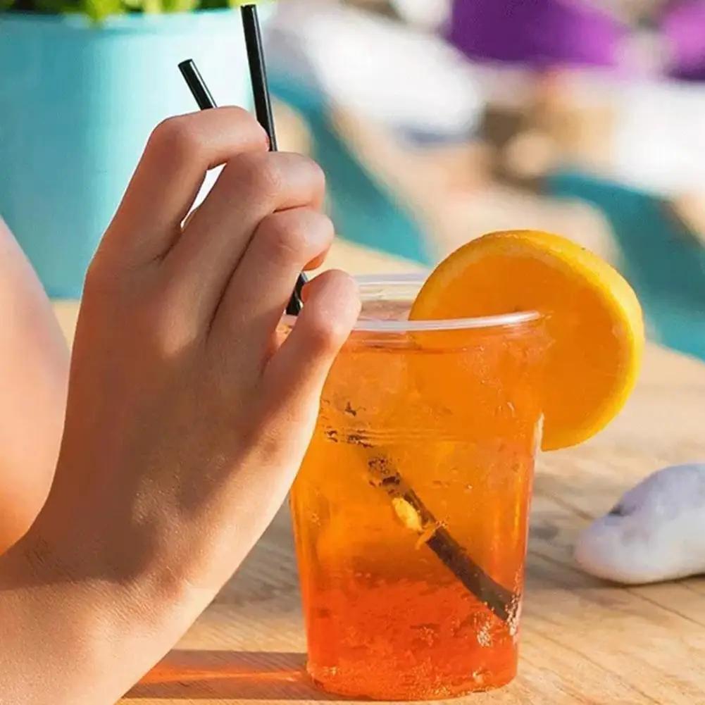 100Pcs Black Drinking Straws 7mm*255mm Plastic Straws Bar Cocktail Kitchen Wedding Party Beverage Straws Accessories