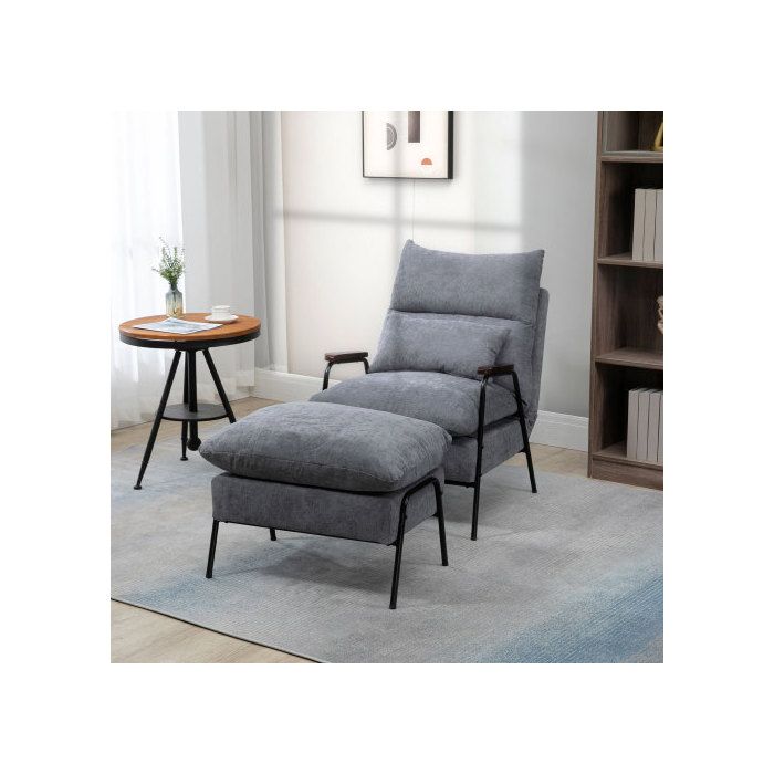 Fauteuil - MUVOE - Chaise longue Tabouret - Inclinable - Gris - Avec ottomane