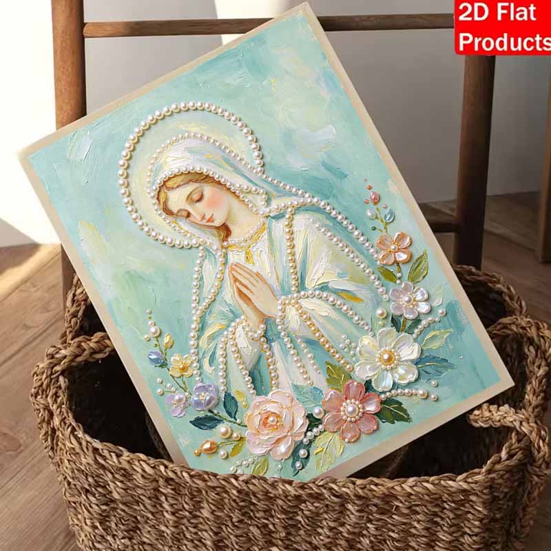 DIY Frameless Pearl Painting Kit Virgin Mary Praying 3D Shiny Bead Art Canvas Relaxing Creative Craft for Home Wall Decor Gift