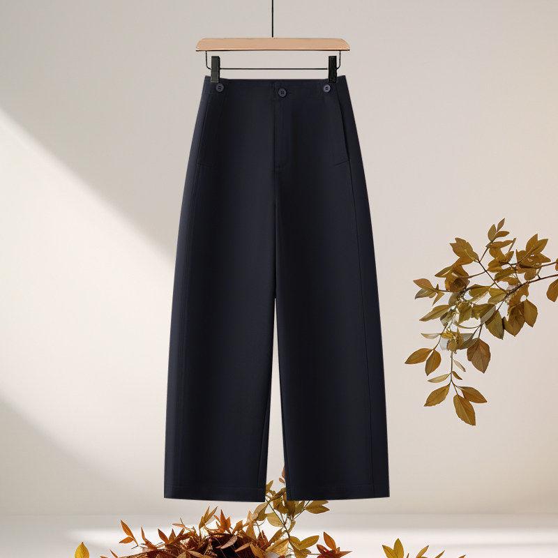 Women's Khaki High-Waisted Cropped Wide-Leg Pants - Petite, Spring/Autumn 2026
