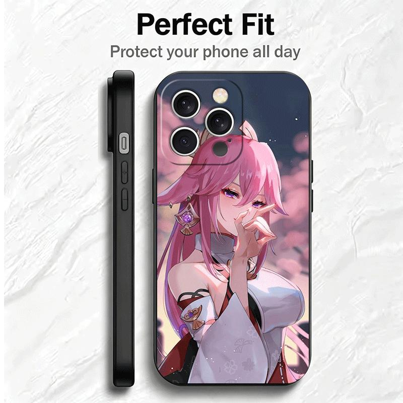 Genshin Impact Yae Miko Soft Phone Case for iPhone 16 16E 17 Air 15 Pro Max 14 Plus 13 Mini 11 12 7 Black Cover Back Shell