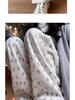 Petite White Floral Women's Summer Sweatpants, Thin Wide-Leg Loose Fit Joggers, XS