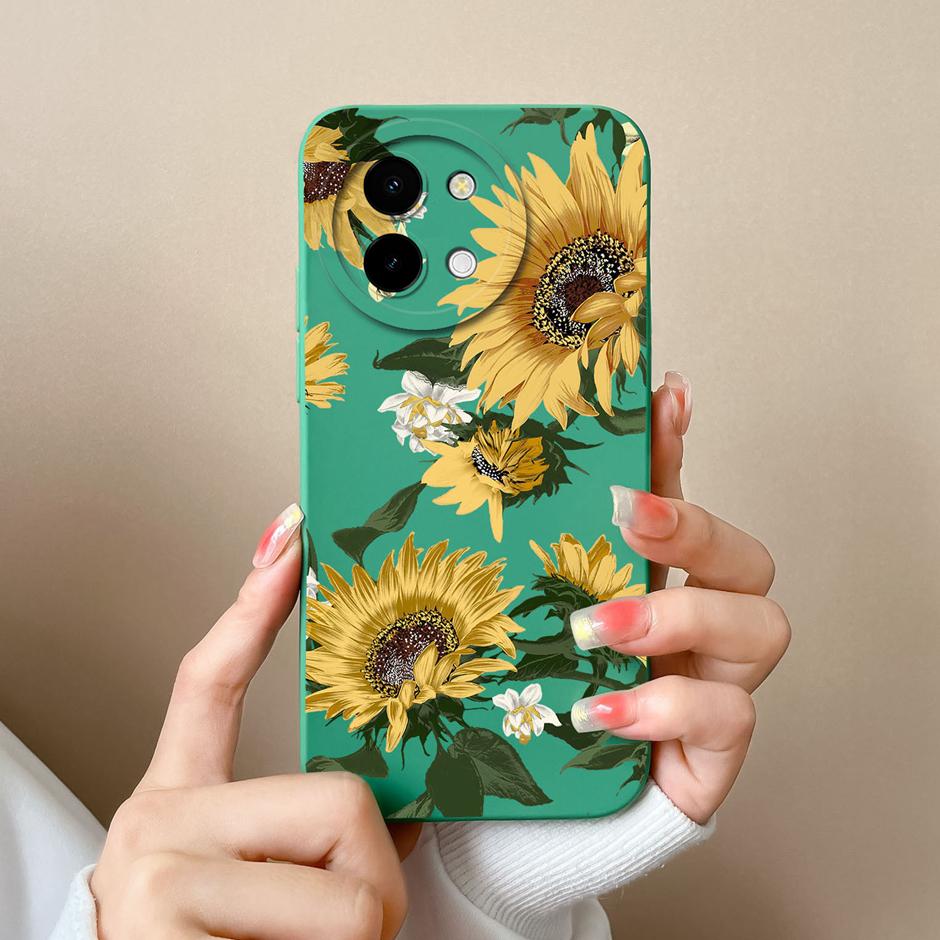 For Vivo Y38 5G Cases Love Heart Flowers Liquid Silicone TPU Shockproof Cover For VivoY200i VivoT3x Prevalent Coque Funda Shell