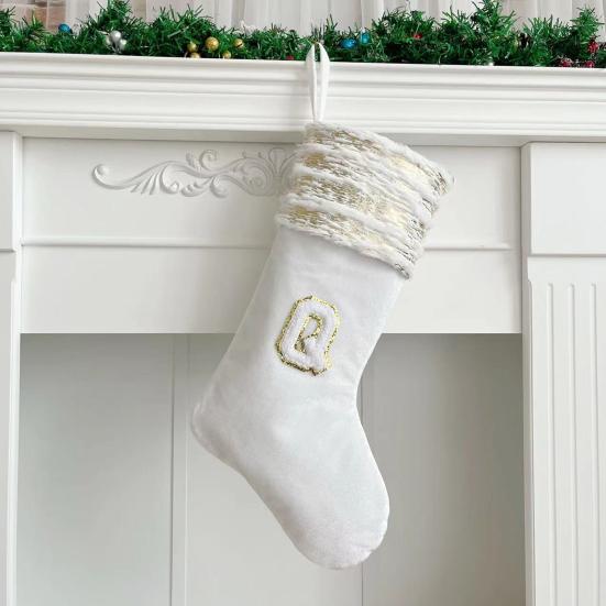 Brodert julestrømpe med snor med stor kapasitet Slitebestandig julebrevsokker hengende dekorasjon