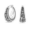Bohemia Ethnic Style Silvery Plated Hand Carved Textured Hoop Earrings for Women's Vintage Concise Festival Jewelry Accessories
